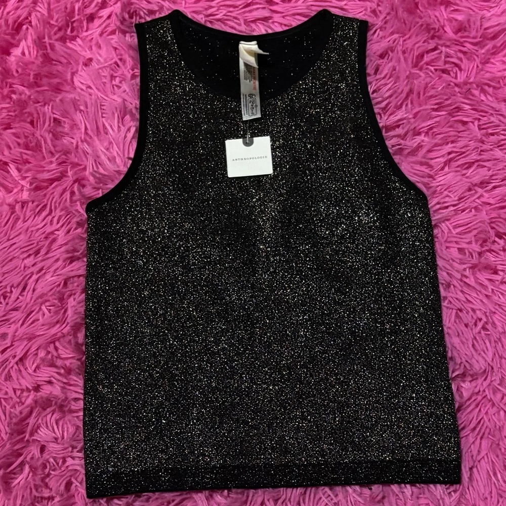 Anthropologie The Reegan Seamless Lurex Glitter Ribbed Crop Top Women Size XS